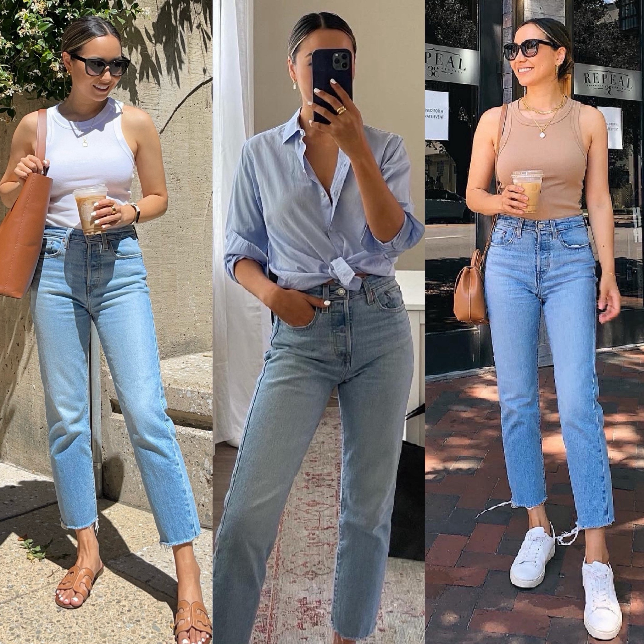 Minimal summer outfits with jeans

• Levi’s wedgie ankle jeans - wearing 25 inseam x 26 length/ Old wash, linked to similar wash [fully baked light wash] you can cut your jeans if you want them also frayed! 
• Banana Republic tanks xs 
•Everlane button up xs 
•Sam Edelman sandals tts
• Frye sneakers tts 

#LTKStyleTip #LTKSeasonal