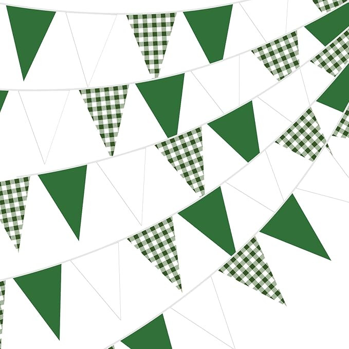 Jetec 49ft Green Party Decorations Green White Plaid Checkered Pennant Banner Gingham Triangle Bu... | Amazon (US)