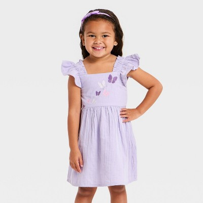 Toddler Girls' Butterfly Embroidered Woven Gauze Dress - Cat & Jack™ Purple 4T | Target