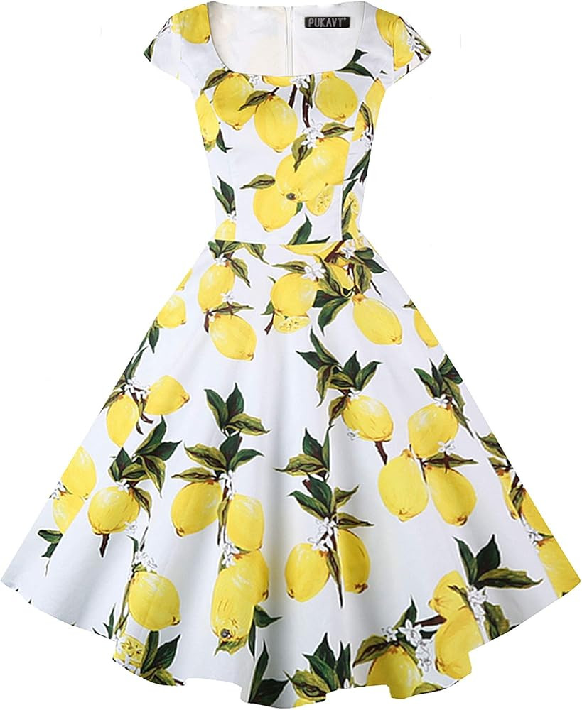 PUKAVT Women's Cocktail Party Dress Cap Sleeve 1950 Retro Swing Dress with Pockets | Amazon (US)