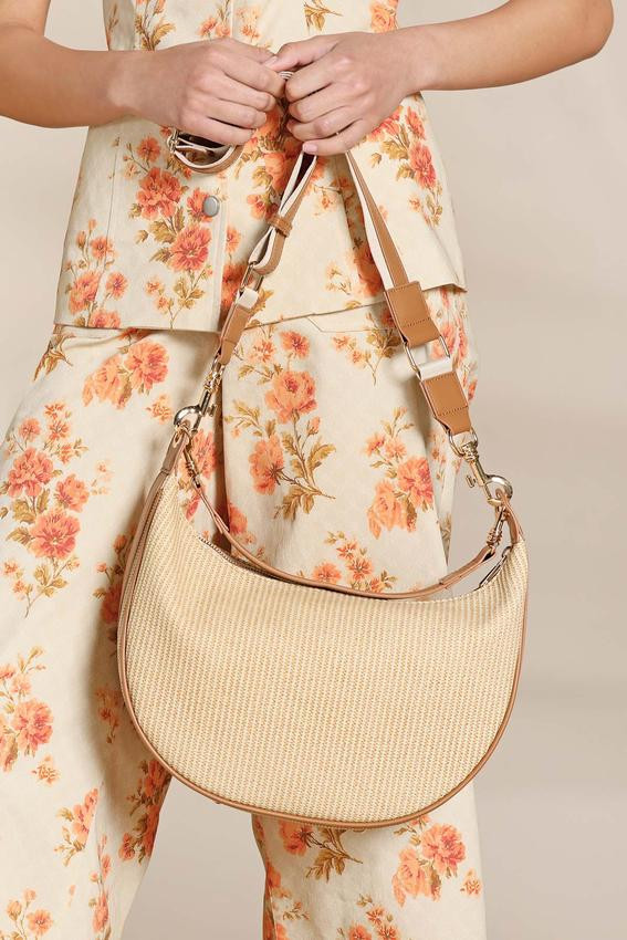 Double Strap Raffia Crescent Crossbody | Cato Fashions