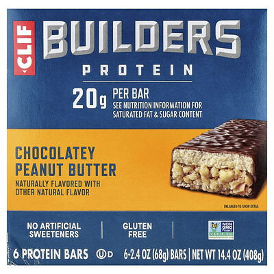 Clif Bar, Builders® Protein Bar, Chocolatey Peanut Butter, 6 Bars, 2.4 oz (68 g) Each | iHerb