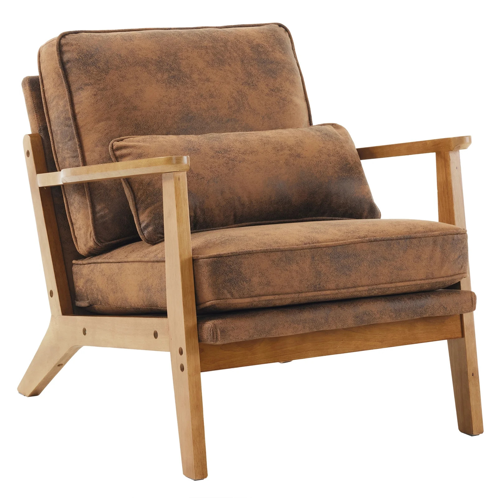 Zimtown Arm Chair, Solid Oak Wood Accent Chair, Upholstered Orange Suede with Gold Foil Single Ch... | Walmart (US)