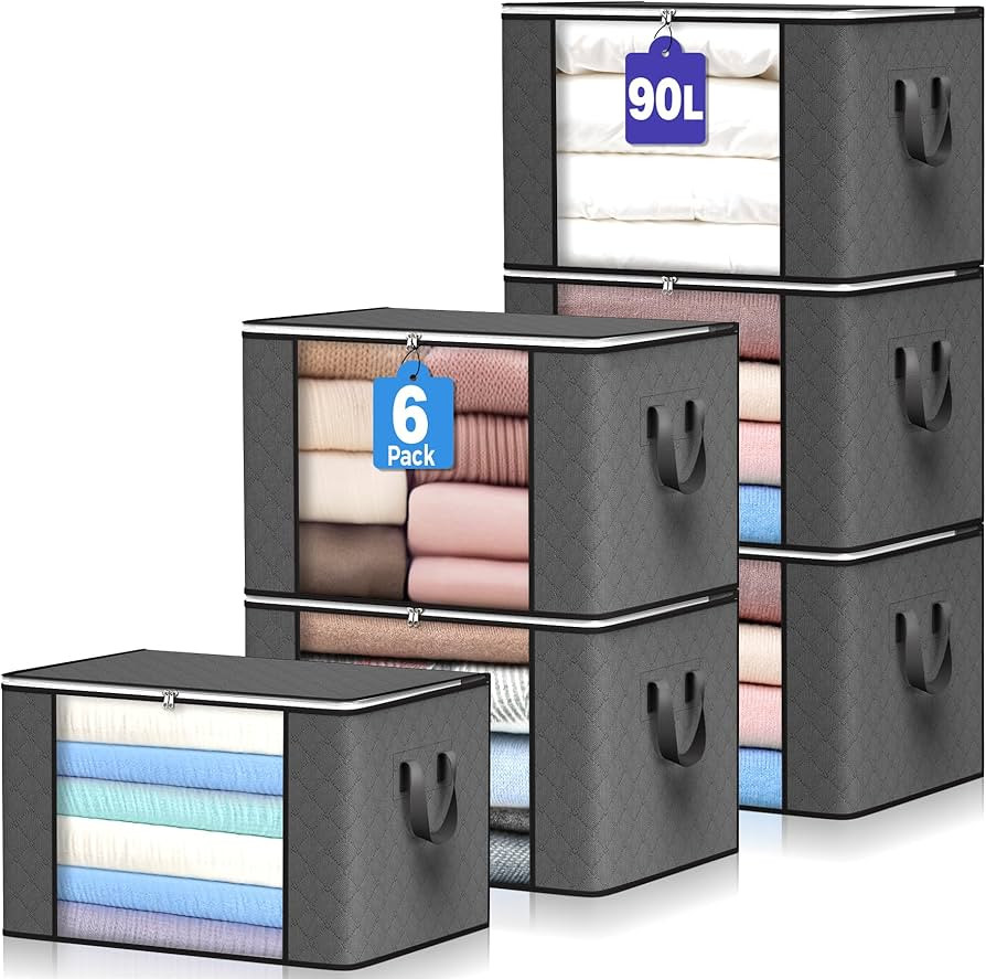 90 L Large Storage Bags, 6 Pack Clothes Storage Bins Foldable Closet Organizers Storage Container... | Amazon (US)