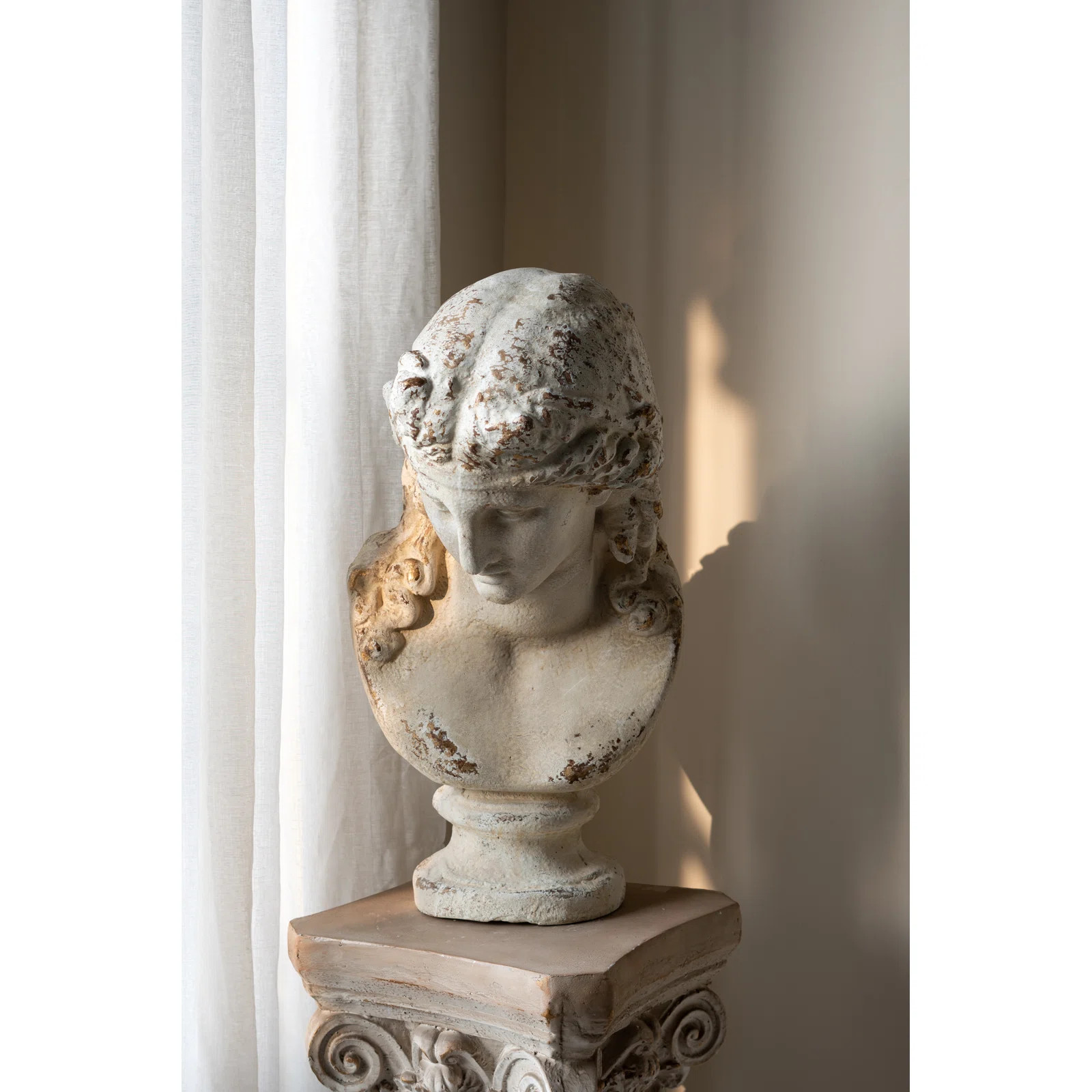 Classic Magnesium Bust Statue with Distressed White Finish | Wayfair North America