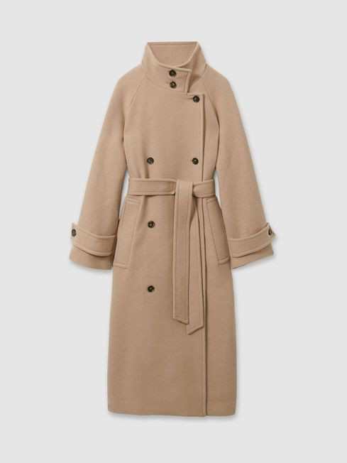 Wool Blend Double Breasted Funnel Neck Coat | Reiss US