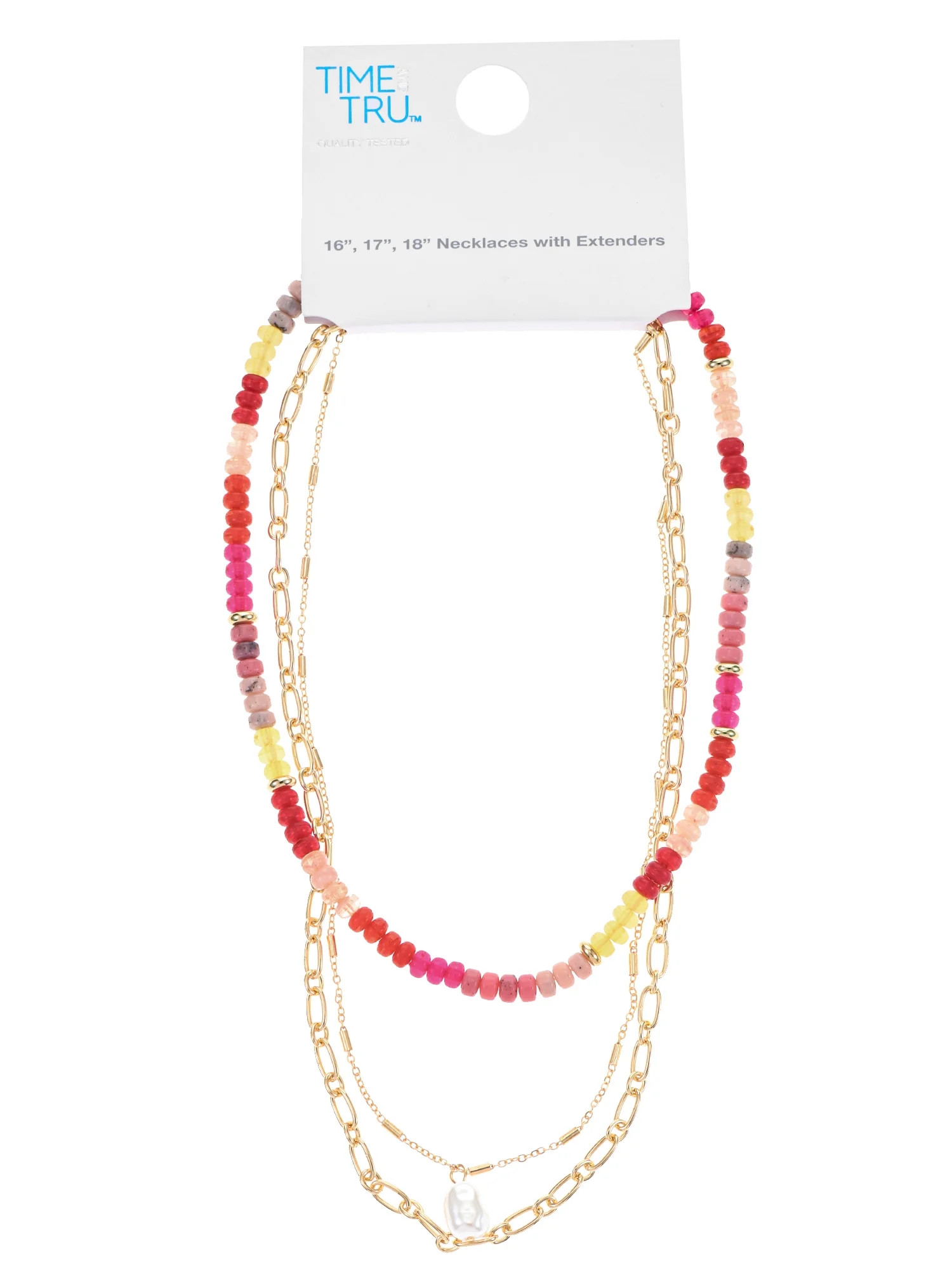 Time and Tru Women’s Beaded Necklace Set, 3-Piece, Pink | Walmart (US)