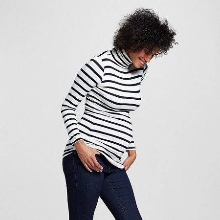Maternity Long Sleeve Striped Turtleneck Ivory/Black - Expected by Lilac | Target