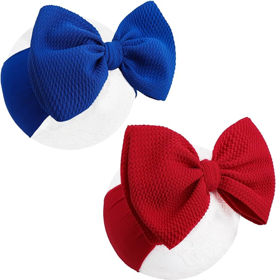 YanJie 6" 4th of July Baby Headbands, Red Hair Bow Blue Baby Girl Elastic Nylon Hairbands for Bab... | Amazon (US)