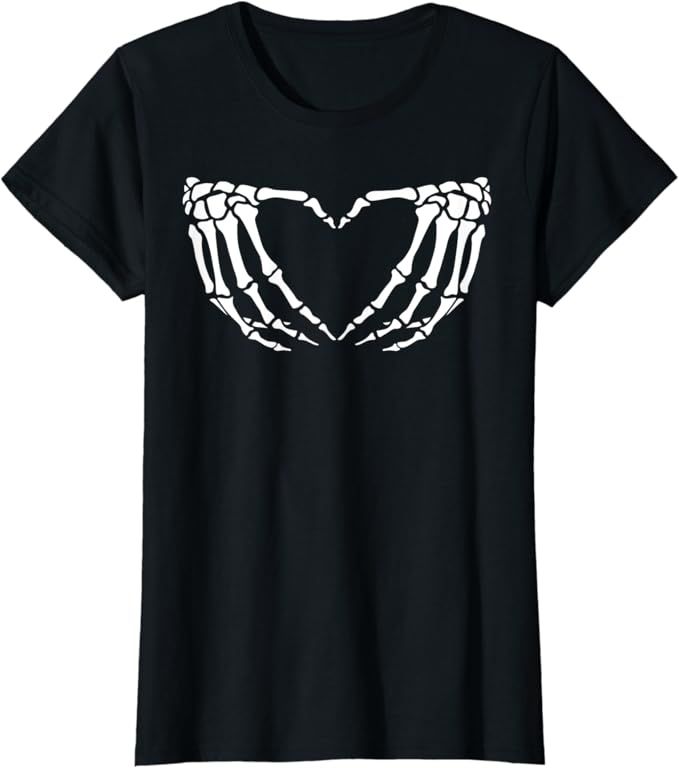 Amazon.com: SKELETON HAND HEART Sign Bones Costume Funny Halloween T-Shirt : Clothing, Shoes & Je... | Amazon (US)