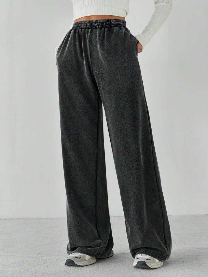 SHEIN Tall Women's Solid Color Elastic Waist Loose Sports Loose Pants | SHEIN