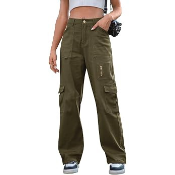 IVIR Cargo Pants Women High Waist Wide Leg Casual Pants with 7 Pockets Stretchy Drawstring Baggy ... | Amazon (US)