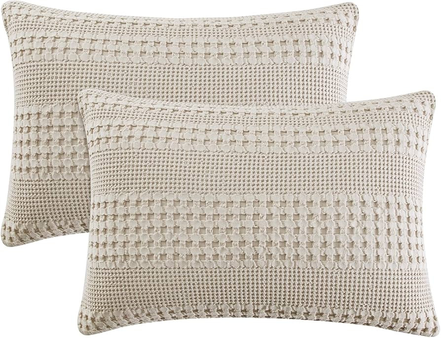 PHF 100% Cotton Waffle Pillow Shams Standard Size, 2 Pack 20" x 26" Soft Skin-Friendly Pillowcase... | Amazon (US)
