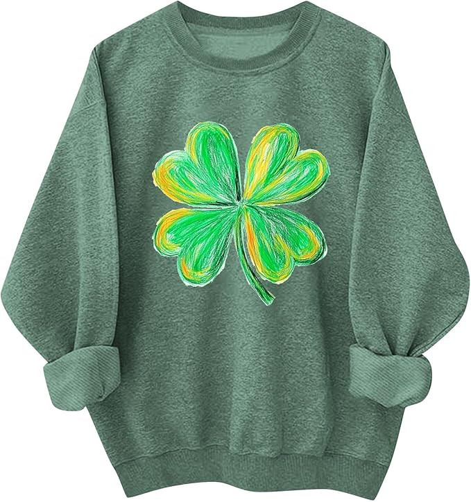 St Patricks Day Sweatshirt Women Casual Long Sleeve St Pattys Shirt Crew Neck Irish Shamrock Grap... | Amazon (US)