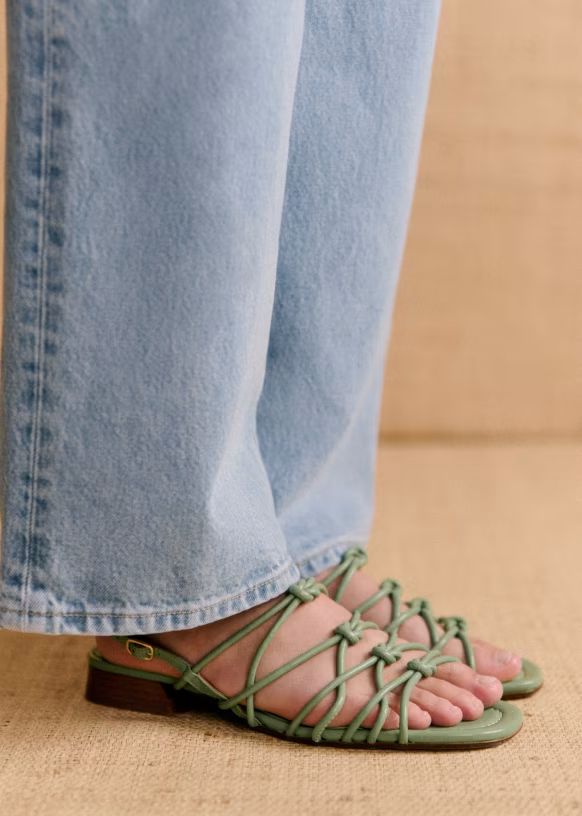 Elsie Low Sandals - Glazed almond green  - Smooth ovine leather - Sézane | Sezane Paris - US