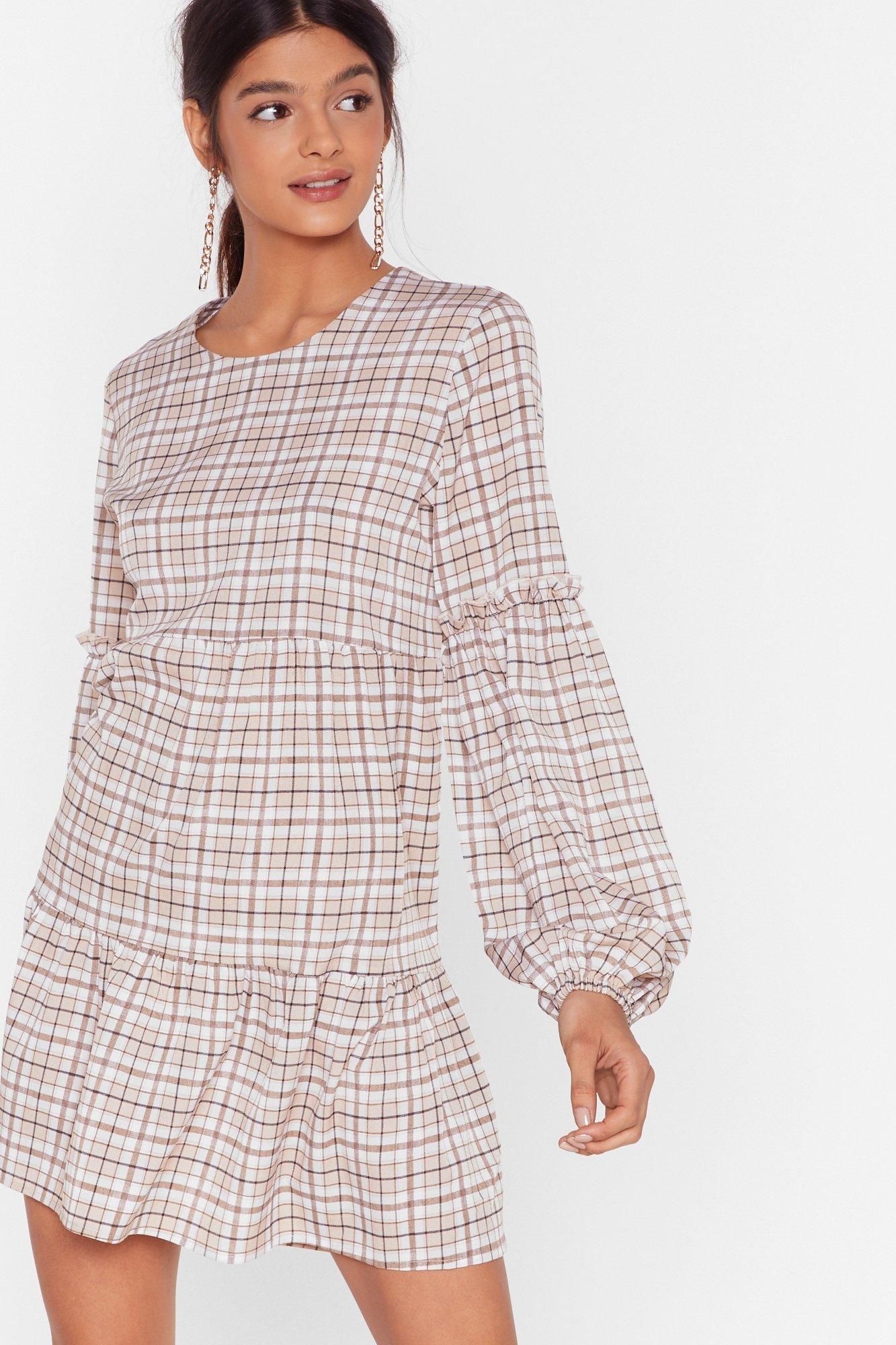 Womens In Check Ruffle Mini Dress - Brown | NastyGal (US & CA)