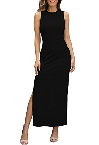 LaSuiveur Women's Floor Length Scoop Neck Summer Beach Casual Maxi Dress Black S | Amazon (US)
