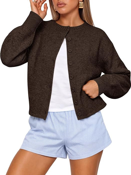 ANRABESS Cardigan Sweaters for Women Loose Fit Button Down Puff Sleeve | Amazon (US)