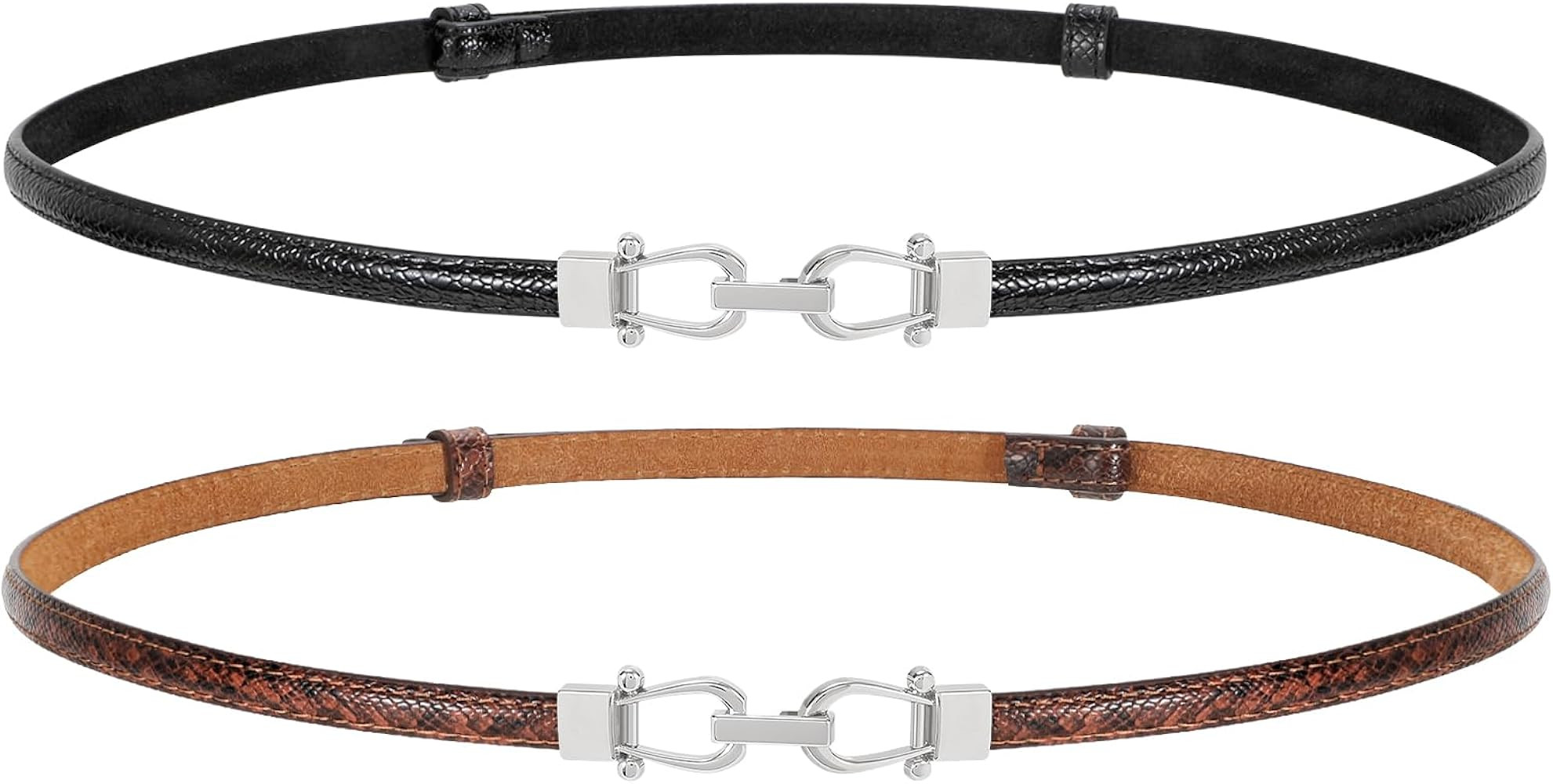 JASGOOD Leather Skinny Women Belt Thin Waist Belts for Dresses up to 37 Inches with Golden Buckle... | Amazon (US)