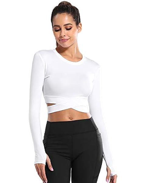 Bontierie Women Crew Neck Crop Tops Tummy Cross Long or Short Sleeve Sport Shirt for Yoga Fitness... | Amazon (US)