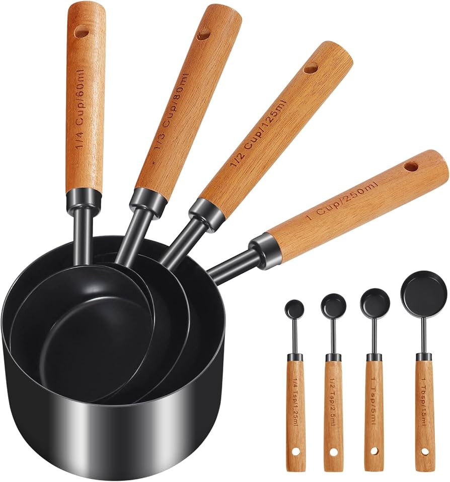 GuDoQi 8pcs Measuring Cups and Spoons Set Wood Handle Golden Stainless Steel Measuring Cups and S... | Amazon (US)