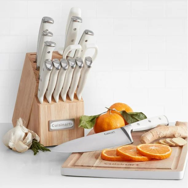 Cuisinart Classic Forged Triple Rivet 15-Piece Cutlery Set with Block, White and Stainless | Walmart (US)