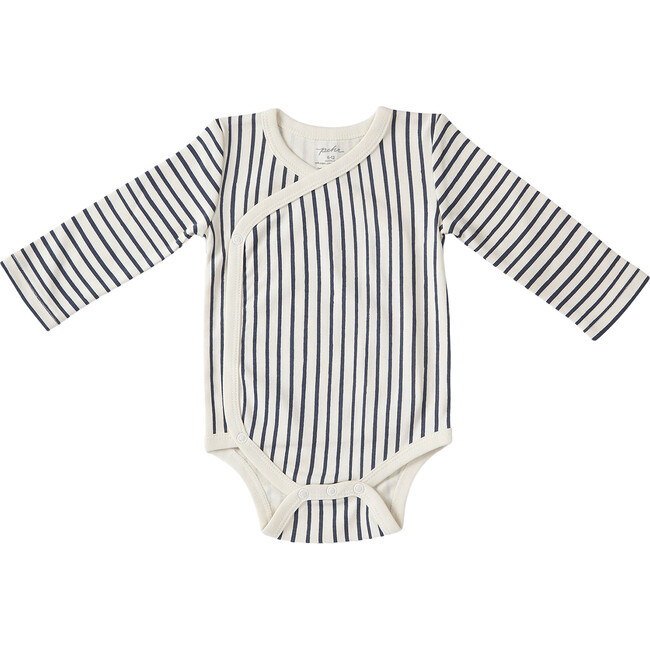 Organic Stripes Away Kimono One-Piece, Ink | Maisonette