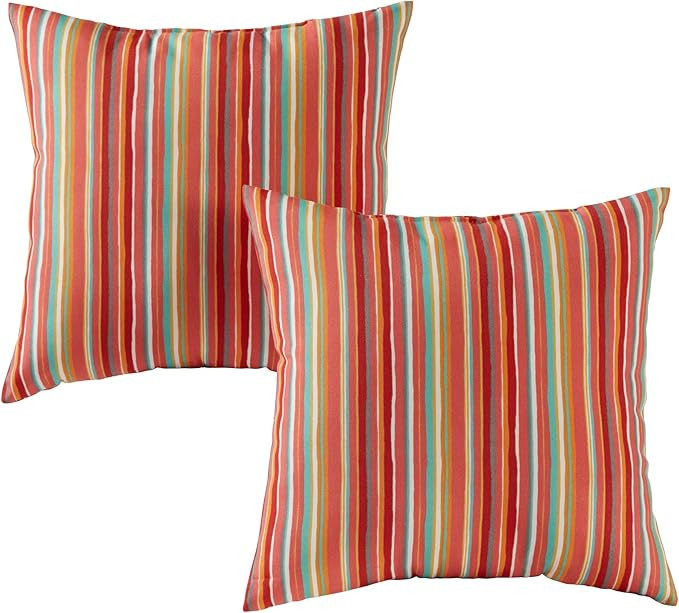 Greendale Home Fashions Outdoor 17-inch Square Decorative Throw Pillow, 2-Pack, Coral Stripe | Amazon (US)