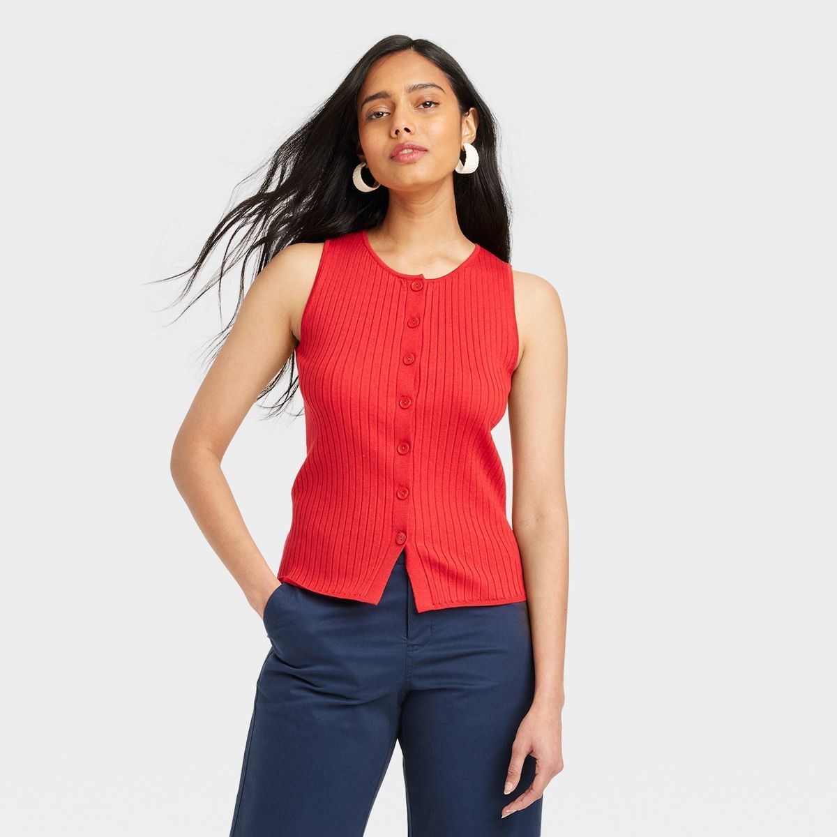 Women's Crewneck Button-Down Vest - A New Day™ Red S | Target