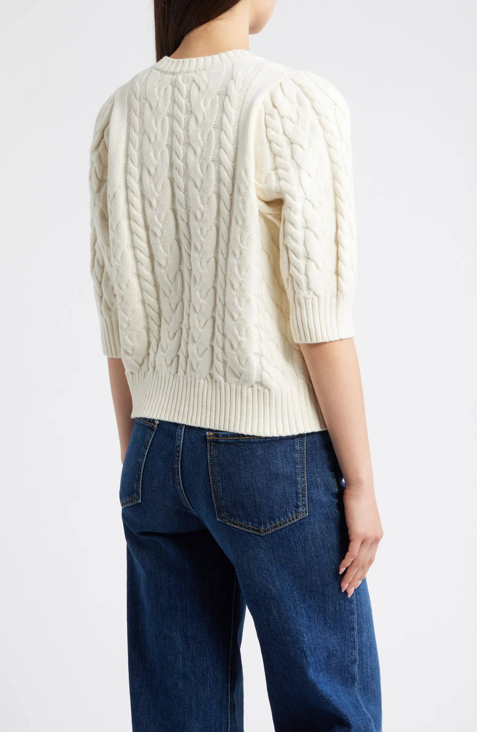 Rails Clarissa Velvet Bow Cotton & Merino Wool Blend Cable Sweater | Nordstrom | Nordstrom