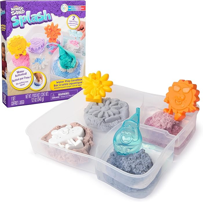 Kinetic Sand Splash, Water Play Sandbox, 12oz Color-Change Play Sand, 4 Molds & Tray | Amazon (US)
