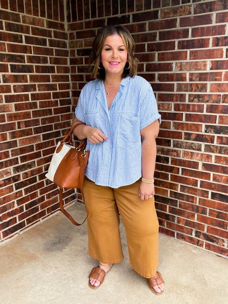 Target spring outfit idea! This linen camp shirt has an easy, flowy fit and comes in 4 other colors. These plus size cropped pants are a favorite! I’m wearing the size 18. Perfect for casual work outfits - would be a great teacher outfit! Also LOVING this two tone crossbody tote bag. Adorable summer bag! Plus size outfit, midsize outfit, Target outfit, Target finds
4/19

#LTKplussize #LTKstyletip #LTKworkwear