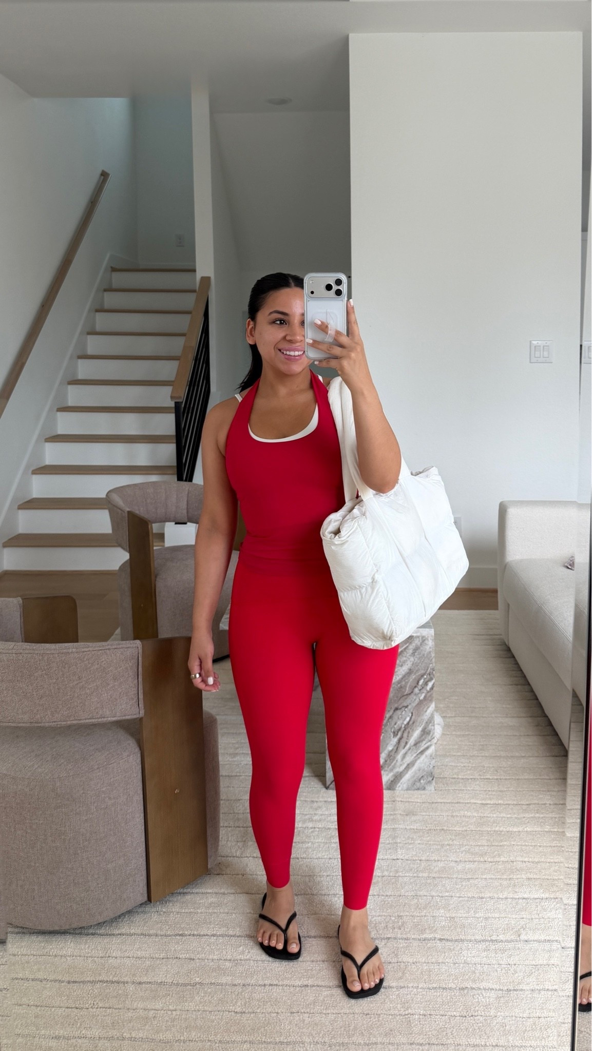 Tank: small
Leggings: small
Sports bra: 2 
Puffer tote bag 
Flip flops: 6

#LTKgrwm #LTKootd #LTKActive