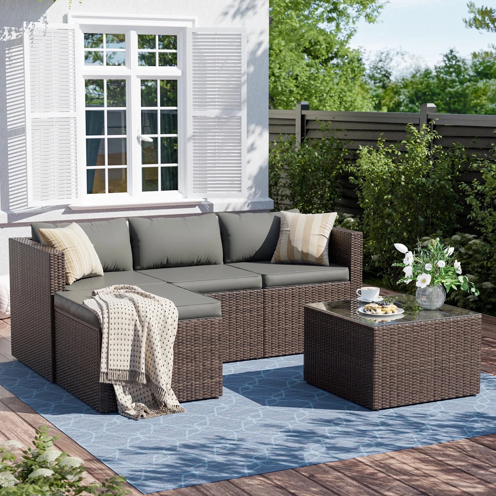 ELPOSUN 5-Piece Patio Furniture Set,Patio Conversation Set All-Weather Wicker Outdoor Sectional S... | Walmart (US)
