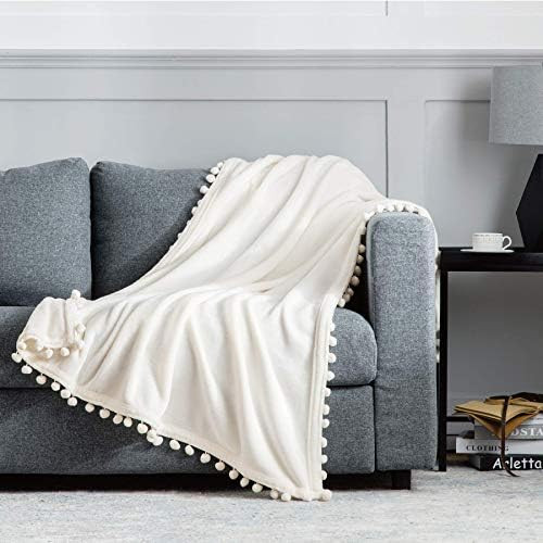Bedsure Fleece White Twin Blanket - Pom Pom Throw Blanket for Couch , Warm Fuzzy Throw Blanket Tw... | Amazon (US)