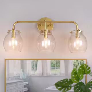 Modern Bathroom Vanity Light, 22 in. 3-Light Gold Bath Lighting for Mirrors, Farmhouse Globe Seed... | The Home Depot