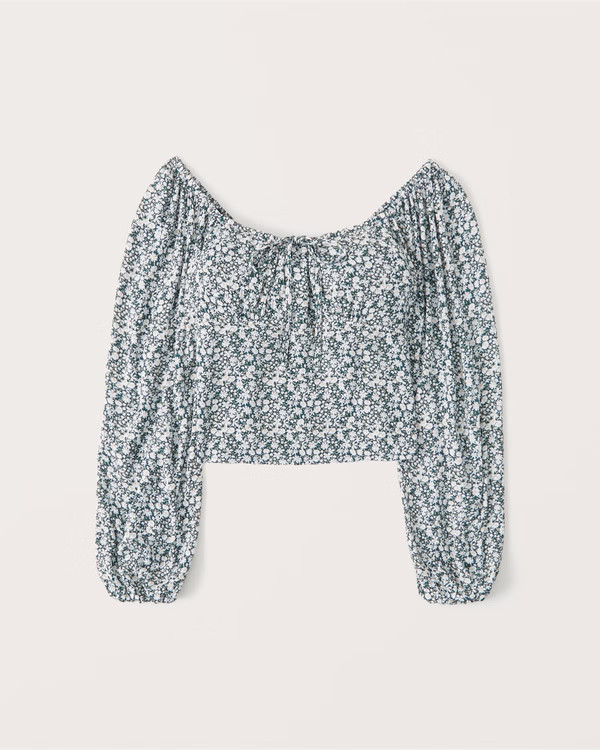 Women's Long-Sleeve Tie-Front Puff Sleeve Top | Women's Clearance | Abercrombie.com | Abercrombie & Fitch (US)
