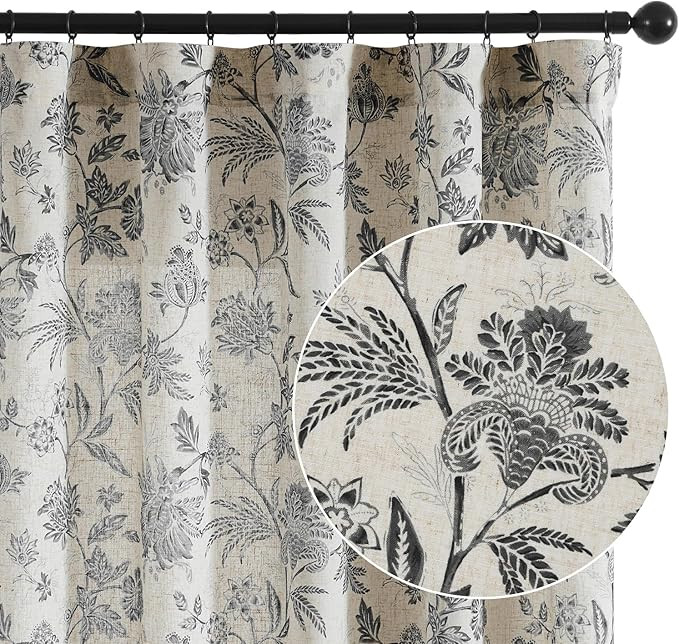 jinchan Linen Floral Curtains for Living Room with Printed Flower 96 Inches Long Light Filtering ... | Amazon (US)