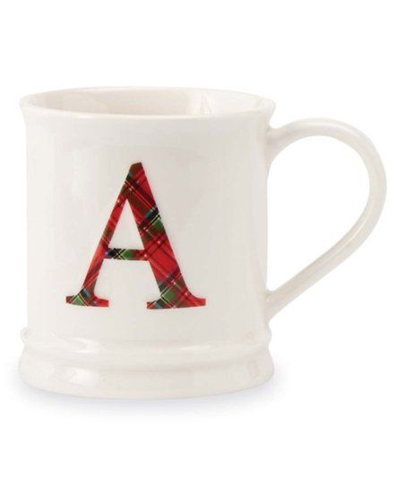 White Plaid Initial Mug | Zulily