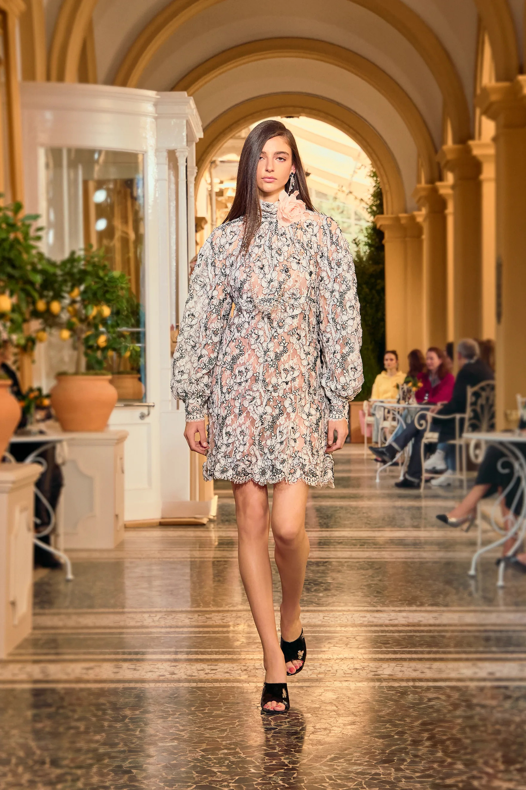 Cruise 2025/26 Dress Embroidered Lace White & BlackThis short lace dress with long sleeves fro... | Chanel, Inc. (US)