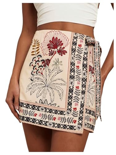 MakeMeChic Women's Summer Boho Wrap Mini Skirt Beach Vacation Short Skirts Blue and Apricot Large... | Amazon (US)
