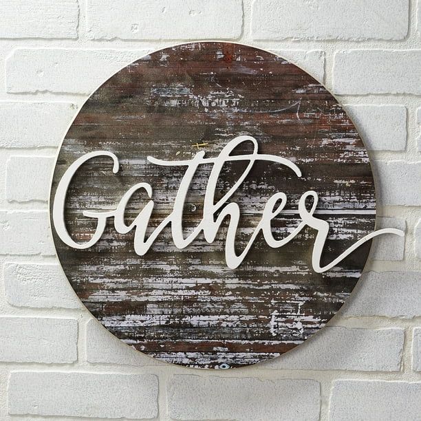 "Gather" Wall Plaque with Farmhouse Embellishments - Sentiment Word Art Sign | Walmart (US)