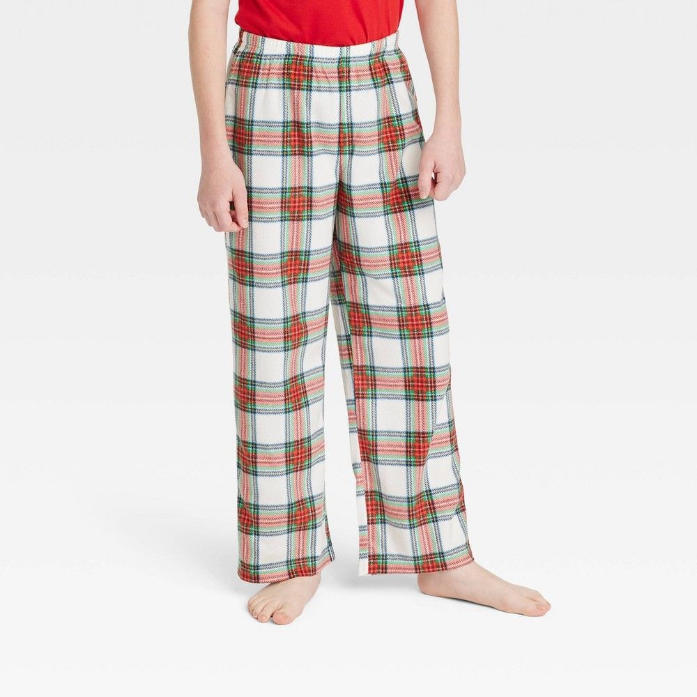 Kids' Holiday Tartan Plaid Fleece Matching Family Pajama Pants - Wondershop Cream 10 | Target