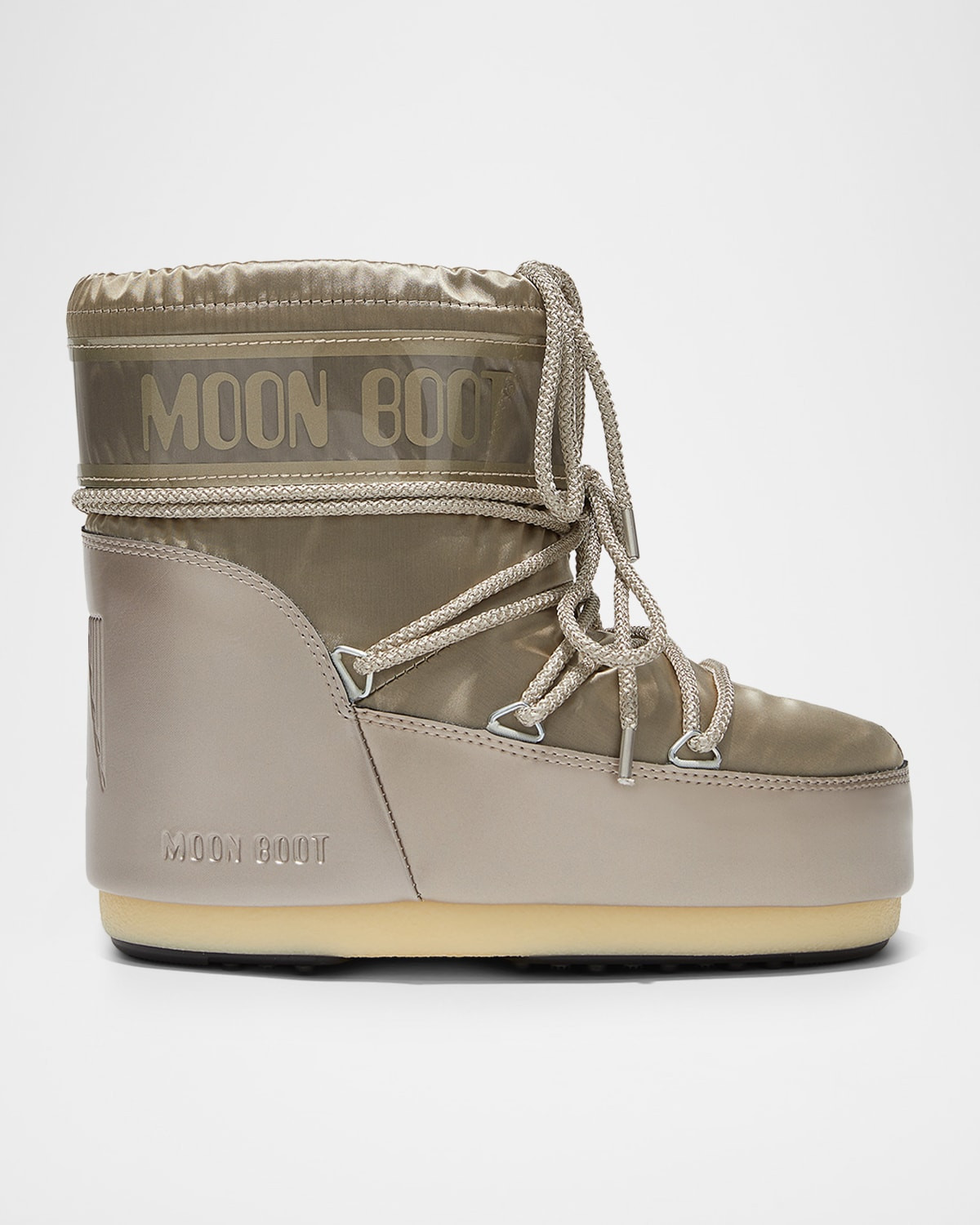 Icon Low Glance Platinum Satin Snow Boots | Neiman Marcus