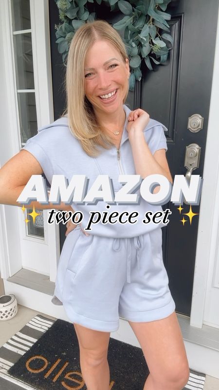 TWO PIECE SET 🦋 

Lapel collar half zip, elastic drawstring waist shorts with pockets, soft cozy material… what more could ya want? Perfect for lounging yet still cute enough to wear out for a quick errand. Wearing my true size small, available in 16 colors 

@amazonfashion #founditonamazon #amazonfashion #amazonfinds #momstyle #stylereels #outfitreel #outfitideas  #outfitinspo #petitefashion #styletrends #summerstyle #outfitoftheday #outfitinspiration #athleisurestyle #stylereel #tryonreel #casualstyle #everydaystyle #affordablefashion  #styleinfluencer #outfitidea #fashionmusthaves #athleisurewear #comfyoutfits #casualoutfits #summerstyle 
#OOTD #sets #loungewear #travelstyle #twopieceset 