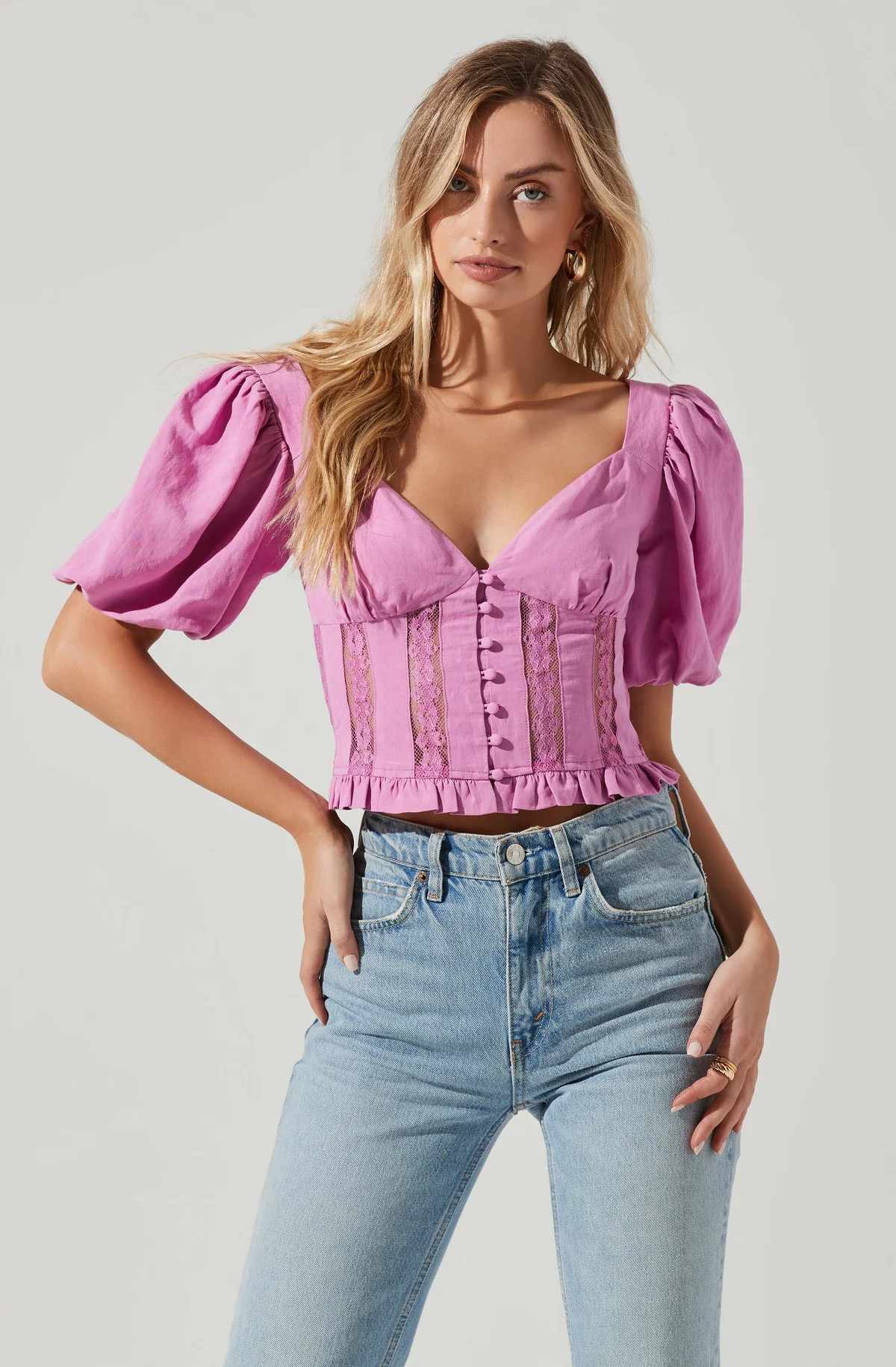 Forever Yours Lace Trimmed Puff Sleeve Top | ASTR The Label (US)