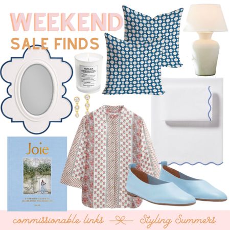 Weekend sale favorites! Mirror shoes top sheets pillow lamp book candle earrings 