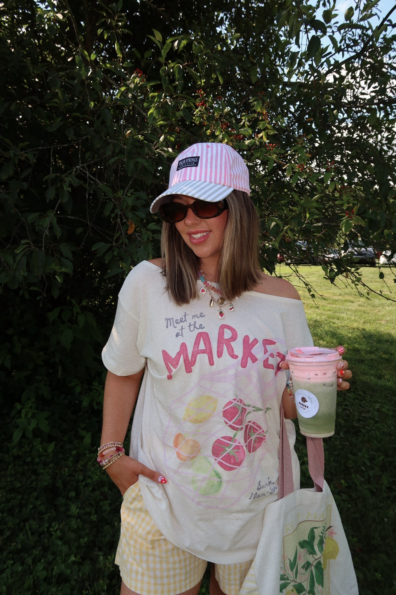 Weekend outfit for farmers market 🍓🍋🫐🍒 

Hollister, yellow gingham, gingham shorts, striped hat, Amazon necklace, beaded necklaces 

#LTKFindsUnder50 #LTKSeasonal #LTKSaleAlert