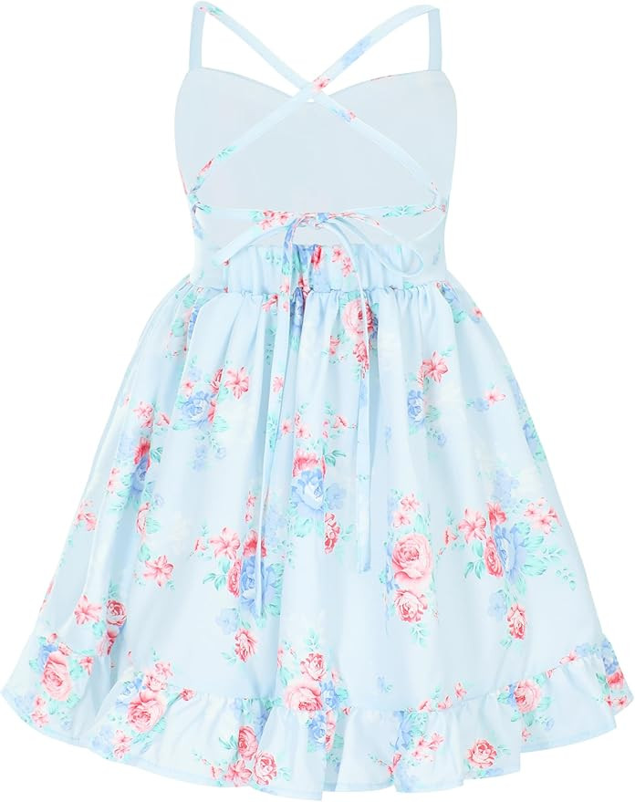 Flofallzique Floral Girls Tea Party Dress Summer Vintage Backless Kids Halter Beach Sundress | Amazon (US)