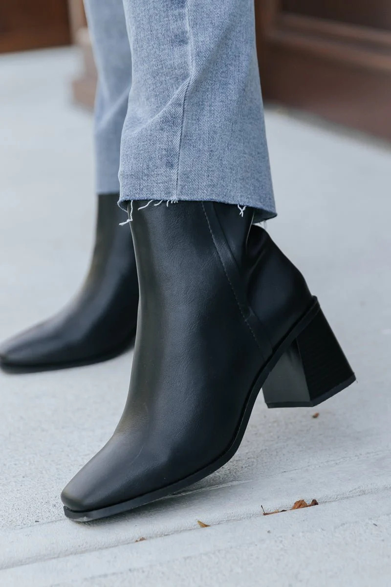 Black Faux Leather Heeled Ankle Booties | Magnolia Boutique